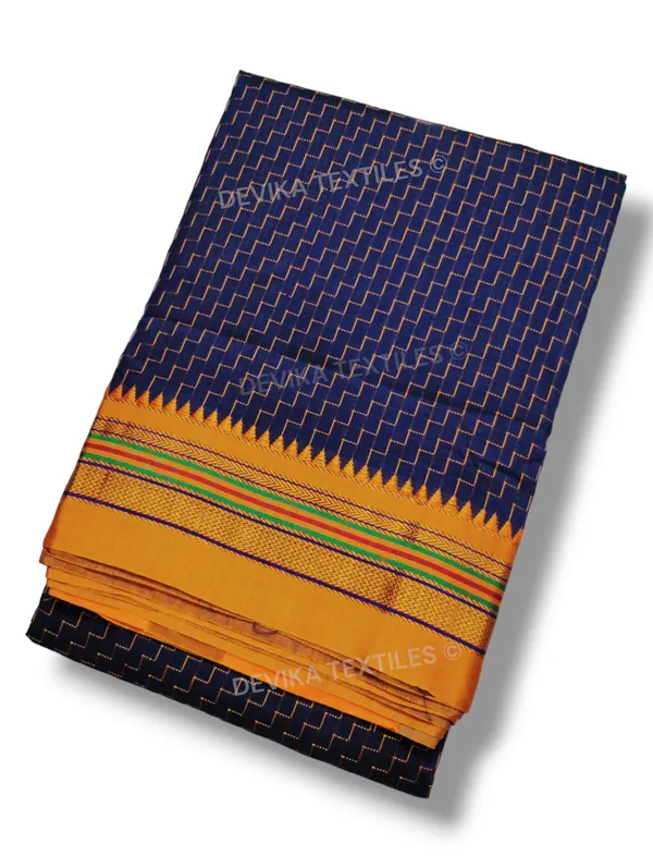 Navvy_Blue_Ilkal_Zig_Zag_Pattern_Cottonsilk_Saree_with_running_blouse_piece