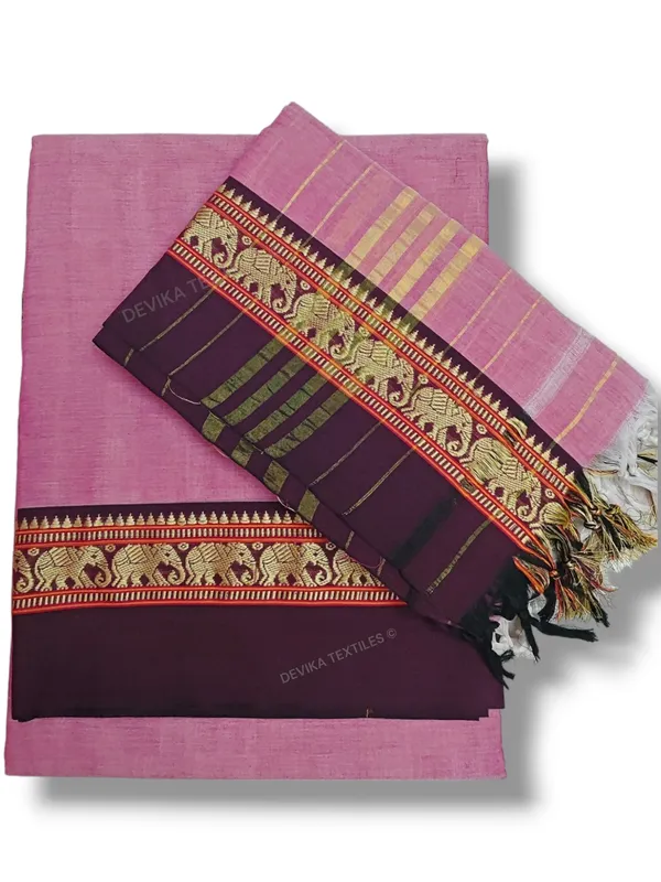 Pinkish_Grey_100%_Pure_Narayanpeth_Cotton_Elephant_Border_Dress_Material