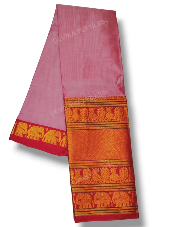 Pinkish_Grey_Big_Elephant_Border_Narayanpet_Pure_Cotton_Saree_with_Running_blouse_piece