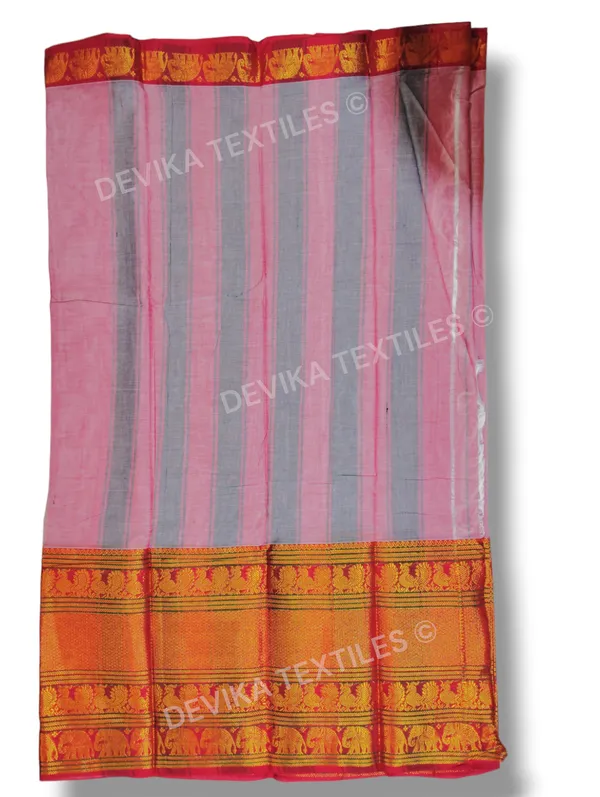 Pinkish_Grey_Big_Elephant_Border_Narayanpet_Pure_Cotton_Saree_with_Running_blouse_piece