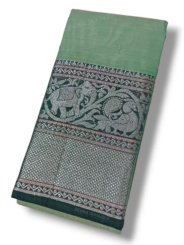 Pista_Tanvi_silver_border_Pure_cotton_Narayanpeth_handloom__saree_with_running_blouse_piece