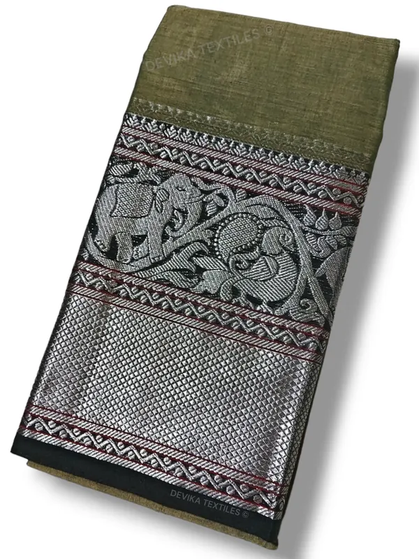 Pista_Tanvi_silver_border_Pure_cotton_Narayanpeth_handloom__saree_with_running_blouse_piece