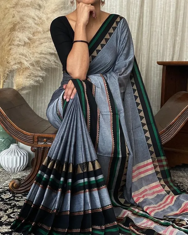 Pure_Grey_Rangoli_Border_Narayanpet_Pure_Handloom_Cotton_Sarees_with_Running_blouse_piece