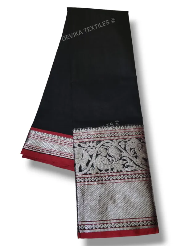 Black_Tanvi_silver_border_Pure_cotton_Narayanpeth_handloom__saree_with_running_blouse_piece