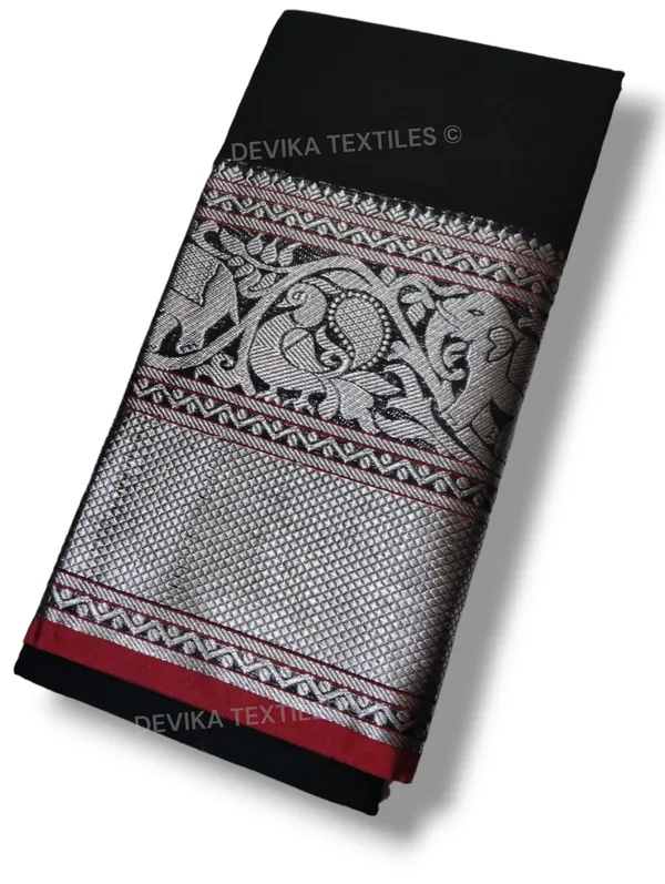 Black_Tanvi_silver_border_Pure_cotton_Narayanpeth_handloom__saree_with_running_blouse_piece