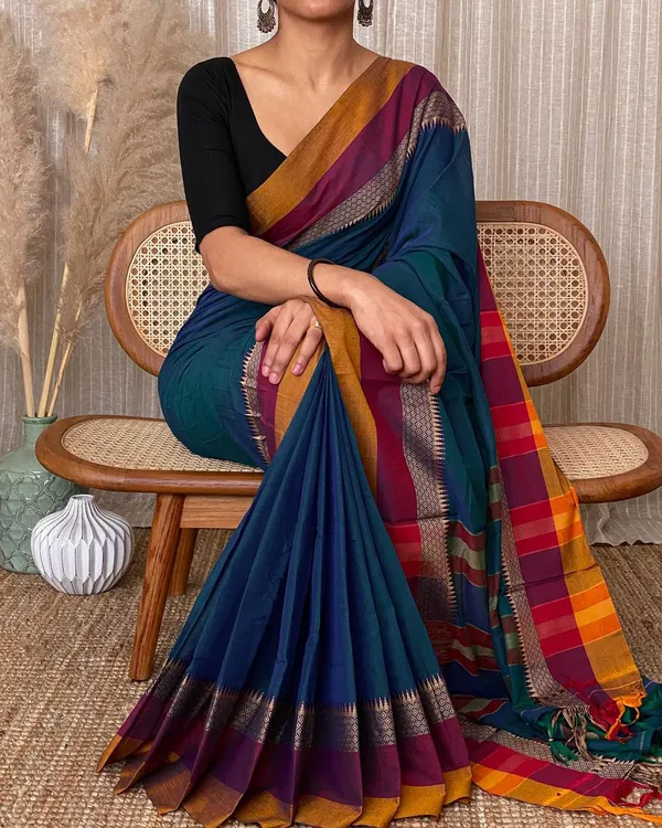 Rama_Color_Avani_Border_Narayanpet_Pure_Handloom_Cotton_Sarees_with_Running_blouse_piece