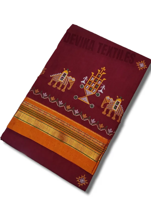 Red_Cottonsilk_ilkal_Kasuti_work_saree_with_running_blouse_piece
