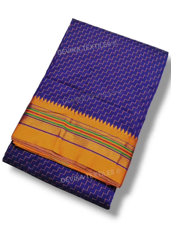 Royal_Blue_Ilkal_Zig_Zag_Pattern_Cottonsilk_Saree_with_running_blouse_piece