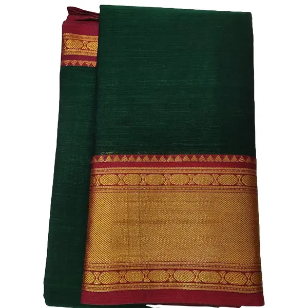 Handloom_Pure_Masarised_Cotton_Saree_With_Running_Blouse_Piece_(Green+Red_Border)_For_Women