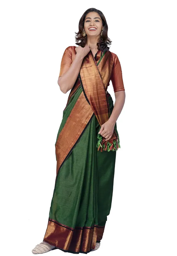 Narayanpet_Handloom_Cotton_Saree_And_Blouse_Piece_(Green+Free_Size)_For_Women