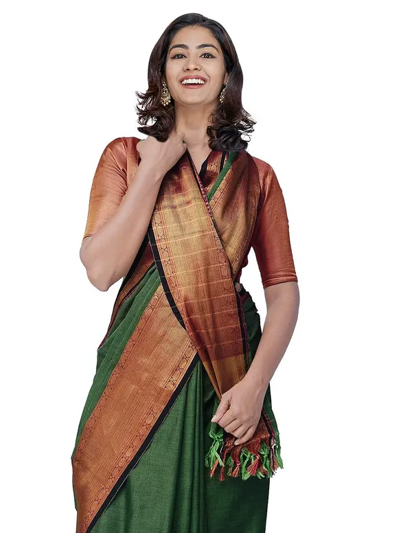 Narayanpet_Handloom_Cotton_Saree_And_Blouse_Piece_(Green+Free_Size)_For_Women