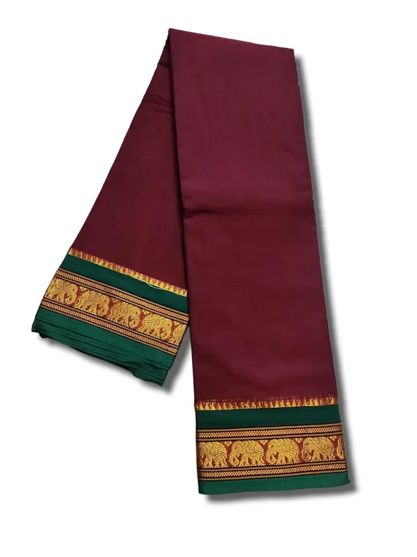 Narayanpet_Pure_Cotton_Saree_With_Running_Blouse_Piece_Single_Elephant_Border_(Maroon)_For_Women