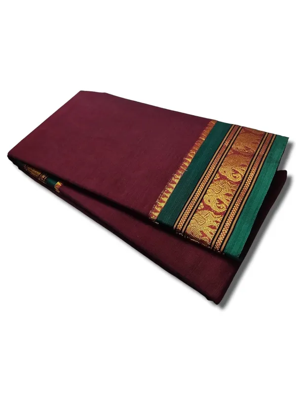 Narayanpet_Pure_Cotton_Saree_With_Running_Blouse_Piece_Single_Elephant_Border_(Maroon)_For_Women