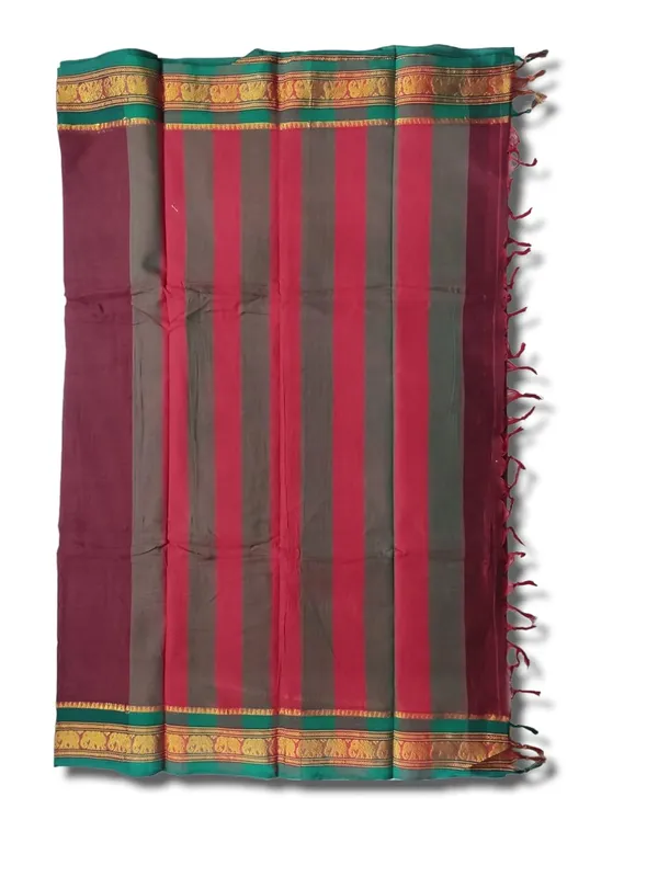 Narayanpet_Pure_Cotton_Saree_With_Running_Blouse_Piece_Single_Elephant_Border_(Maroon)_For_Women