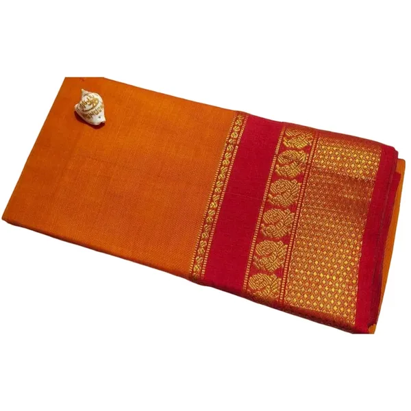 Narayanpet_Pure_Cotton_Saree_With_Running_Blouse_Piece_(Orange)_For_Women