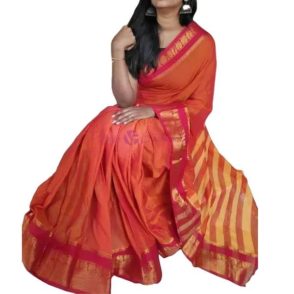 Narayanpet_Pure_Cotton_Saree_With_Running_Blouse_Piece_(Orange)_For_Women