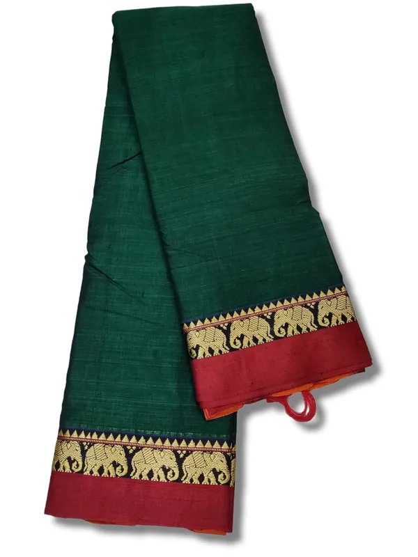 Handloom_Narayanpet_Pure_Cotton_Saree_With_Running_Blouse_(Single_Elephant_Border)_(Maroon)_For_Women