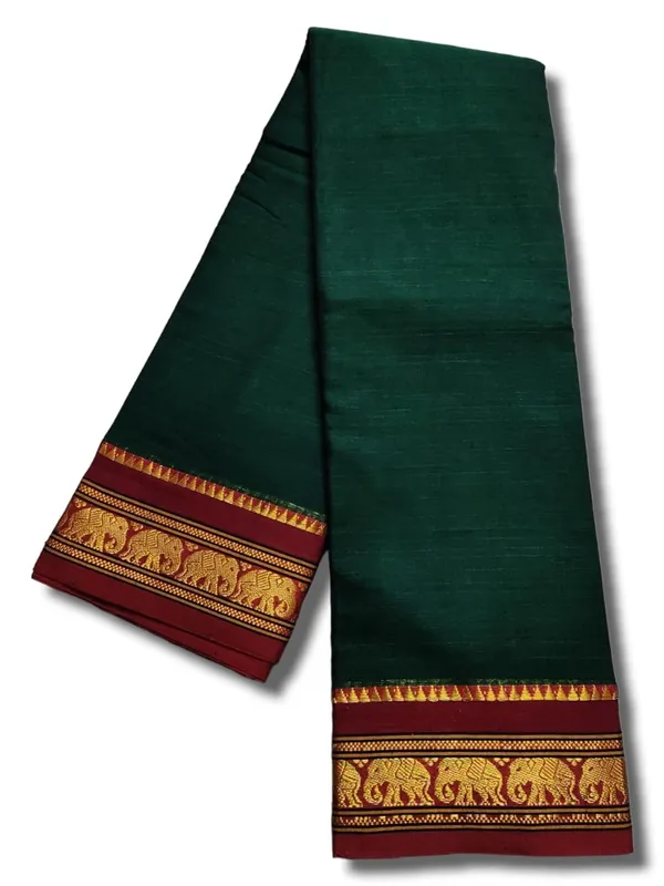 Narayanpet_Pure_Cotton_Saree_With_Running_Blouse_Piece_Single_Elephant_Border_(Green)_For_Women