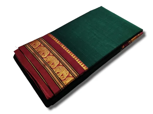 Narayanpet_Pure_Cotton_Saree_With_Running_Blouse_Piece_Single_Elephant_Border_(Green)_For_Women