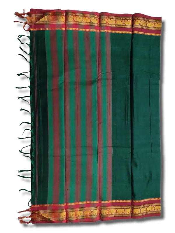Narayanpet_Pure_Cotton_Saree_With_Running_Blouse_Piece_Single_Elephant_Border_(Green)_For_Women