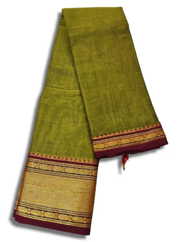 Narayanpet_Pure_Handloom_Cotton_Saree_Paithani_Border_With_Running_Blouse_Piece_For_(Mehandi)_For_Women