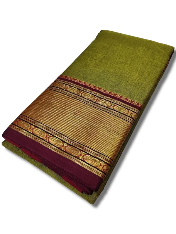 Narayanpet_Pure_Handloom_Cotton_Saree_Paithani_Border_With_Running_Blouse_Piece_For_(Mehandi)_For_Women
