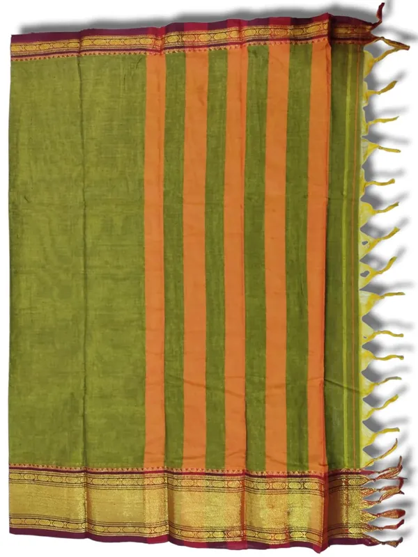 Narayanpet_Pure_Handloom_Cotton_Saree_Paithani_Border_With_Running_Blouse_Piece_For_(Mehandi)_For_Women