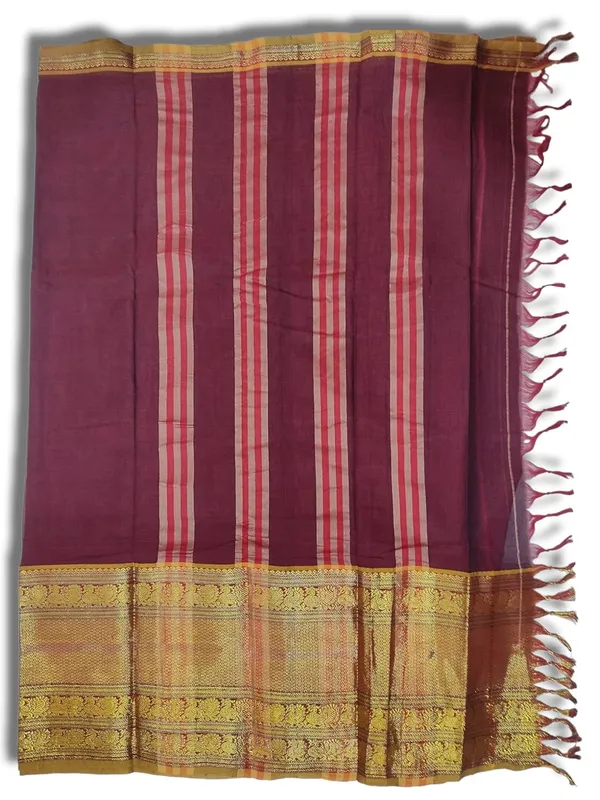 Tri_Peacock_Narayanpet_Pure_Cotton_Saree_With_Running_Blouse_Piece_(Jambla)_(Maroon(Green_Border)_For_Women