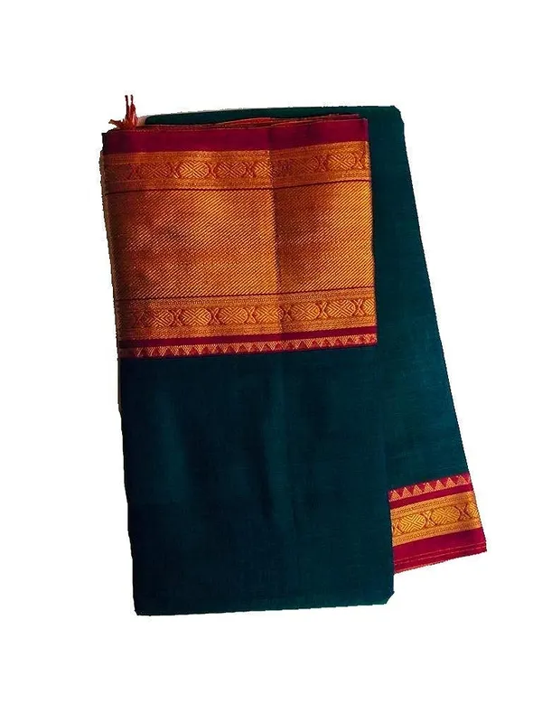 Sarees_Pure_Handloom_Narayanpet_Cotton_Coin_Zari_Boarder_With_Blouse_And_Tussles_Greenish_Blue_For_Women