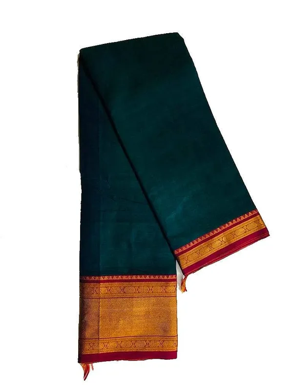 Sarees_Pure_Handloom_Narayanpet_Cotton_Coin_Zari_Boarder_With_Blouse_And_Tussles_Greenish_Blue_For_Women