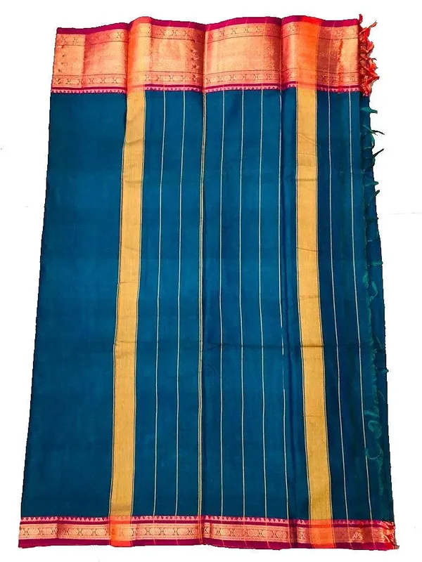 Sarees_Pure_Handloom_Narayanpet_Cotton_Coin_Zari_Boarder_With_Blouse_And_Tussles_Greenish_Blue_For_Women