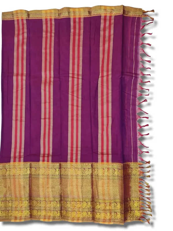 Handloom_Narayanpet_Pure_Cotton_Saree_With_Running_Blouse_(Tri_Peacock_Border)_Big_Border_(Magenta_By_Green)_For_Women