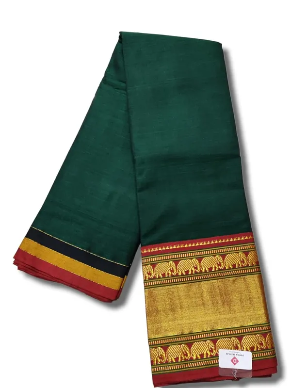 Narayanpet_Pure_Cotton_Elephant_Border_Handloom_Saree_With_Running_Blouse_Piece_Big_Elephant_Border_(Green)_For_Women