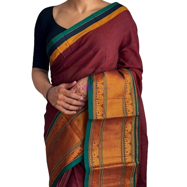 Narayanpet_Pure_Cotton_Elephant_Border_Handloom_Saree_With_Running_Blouse_Piece_(Maroon)_For_Women