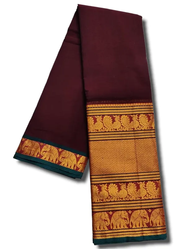 Narayanpet_Pure_Handloom_Cotton_Big_Border_Saree_With_Running_Blouse_Piece_(Maroon_By_Green)_For_Women