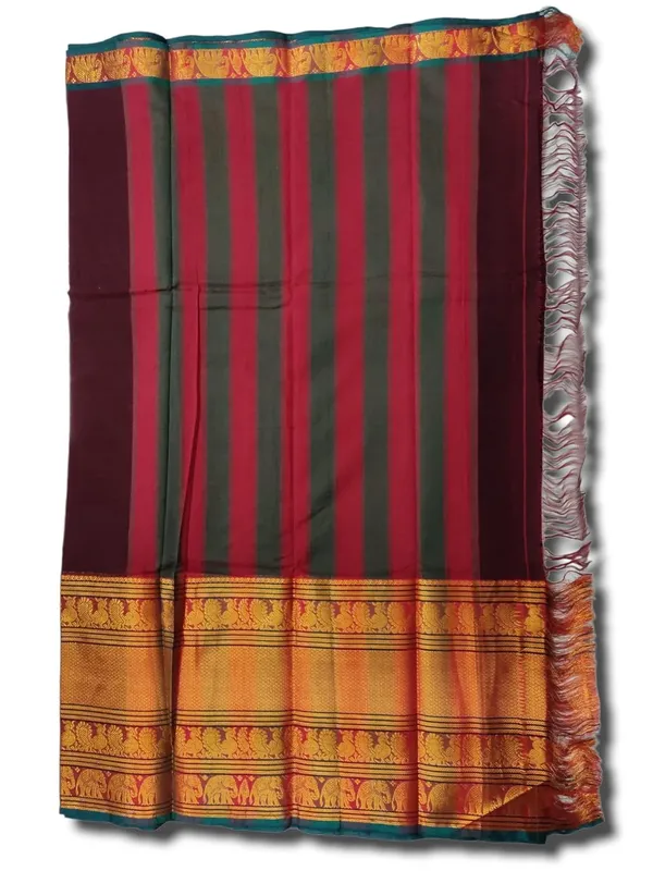 Narayanpet_Pure_Handloom_Cotton_Big_Border_Saree_With_Running_Blouse_Piece_(Maroon_By_Green)_For_Women