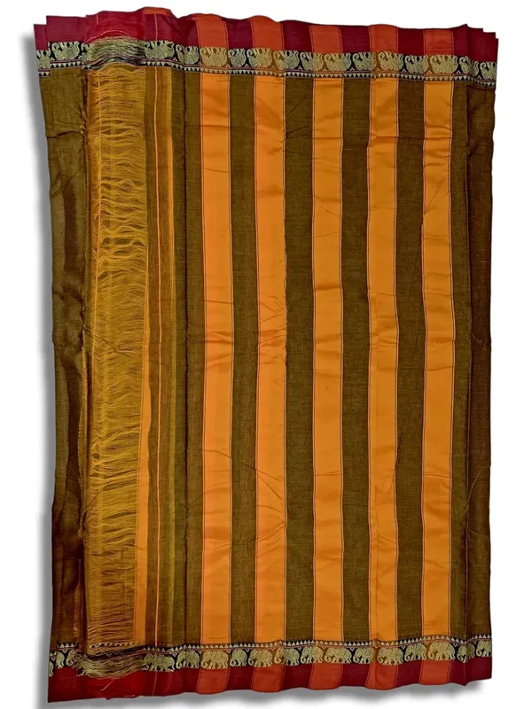 Handloom_Narayanpet_Pure_Cotton_Saree_With_Running_Blouse_(Single_Elephant_Border)_(Khaki)_For_Women