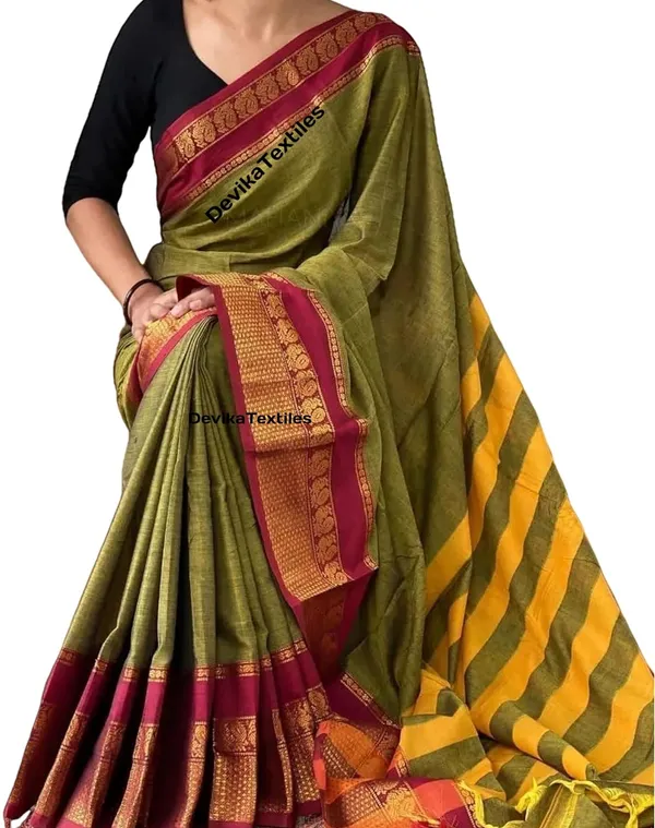Narayanpet_Pure_Cotton_Saree_With_Running_Blouse_Piece_(Mehandi)_For_Women
