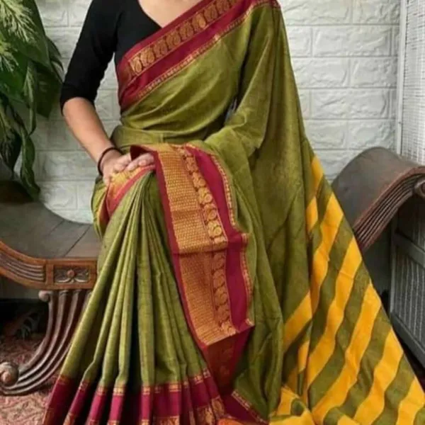 Narayanpet_Pure_Cotton_Saree_With_Running_Blouse_Piece_(Mehandi)_For_Women