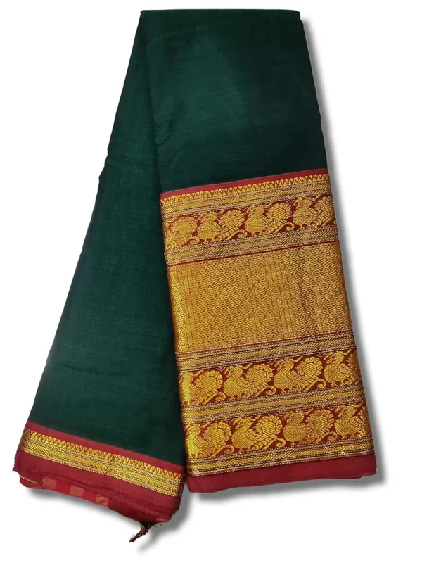 Narayanpet_Cotton_Saree_With_Blouse_Piece_(Dt_Np_Tri_Green(Red_Border)_For_Women