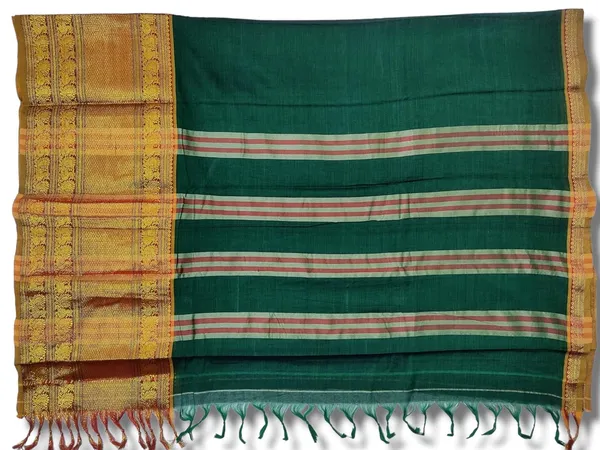 Narayanpet_Cotton_Saree_With_Blouse_Piece_(Dt_Np_Tri_Green(Red_Border)_For_Women