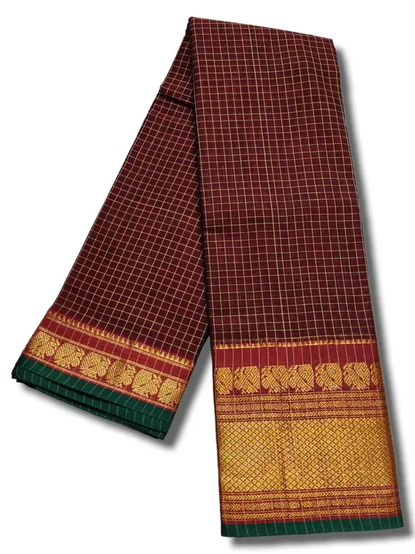 Narayanpet_Check_Cotton_Saree_With_Running_Blouse_Piece_(Maroon)_For_Women