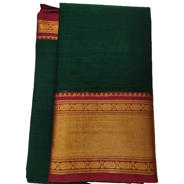 Tanushri_Bottle_Green_Narayanpet_Pure_Handloom_Cotton_Saree_with_Running_blouse_piece