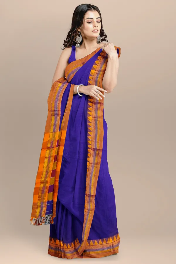 VOILET_COTTON_SILK_M_BORDER_ILKAL_SAREE_WITH_RUNNING_BLOUSE_PIECE_FOR_WOMENS
