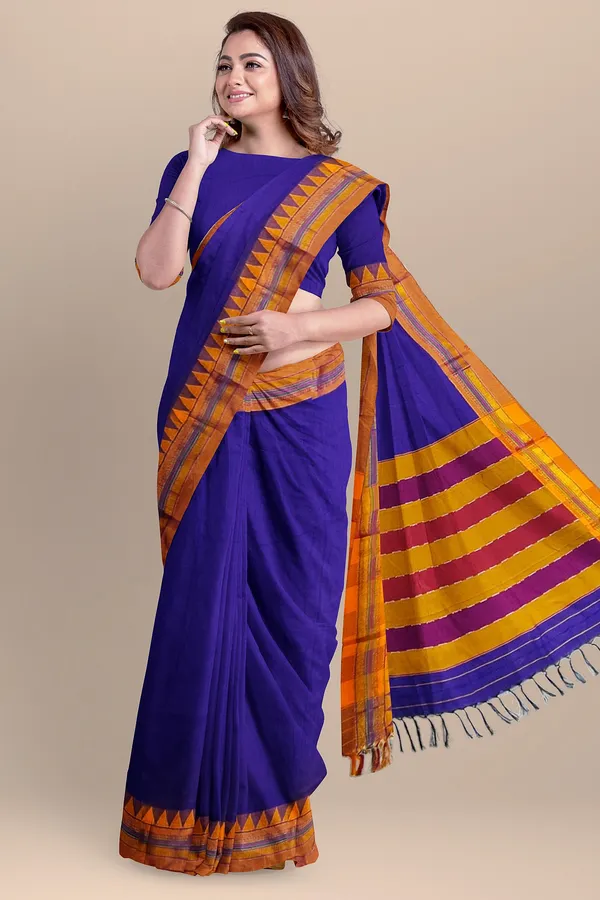 VOILET_COTTON_SILK_M_BORDER_ILKAL_SAREE_WITH_RUNNING_BLOUSE_PIECE_FOR_WOMENS