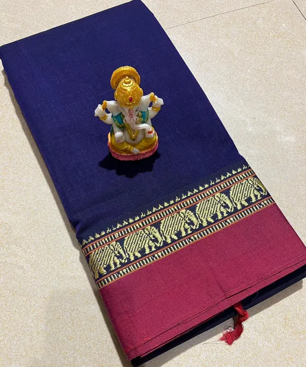 Voilet_Elephant_Border_Narayanapet_Mercerised_Cotton_Saree_with_Running_blouse_piece