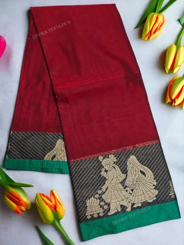 Maroon_Sapthapadhi_Narayanpeth_Pure_Handloom_Cotton_saree_with_Running_blouse_piece_(Same_As_Saree)