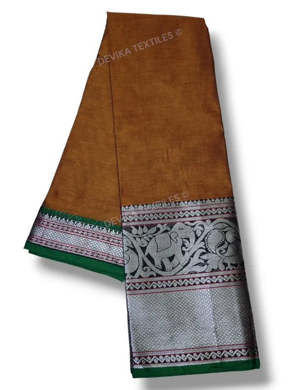 Khaki_Tanvi_silver_border_Pure_cotton_Narayanpeth_handloom__saree_with_running_blouse_piece