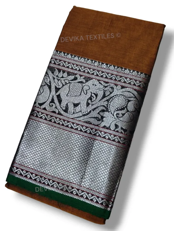 Khaki_Tanvi_silver_border_Pure_cotton_Narayanpeth_handloom__saree_with_running_blouse_piece
