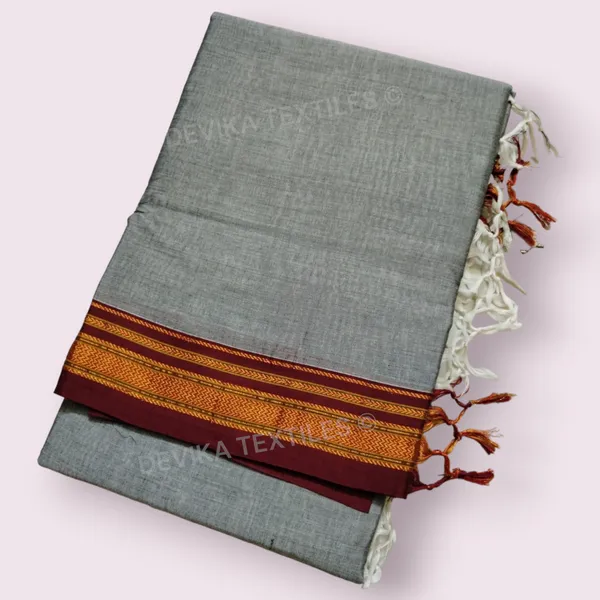 Grey_ilkal_paras_border_pure_mercerised_cotton_saree_with_running_blouse_piece